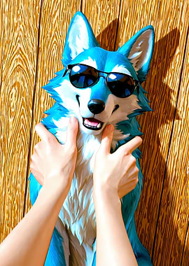 Blue Wolf Character with Sunglasses