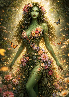 Enchantress of Flowers in a Magical Forest