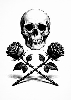 Skull and Roses Illustration