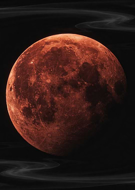 Red Moon with Swirling Clouds