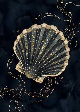 Golden Seashell on Dark Background
