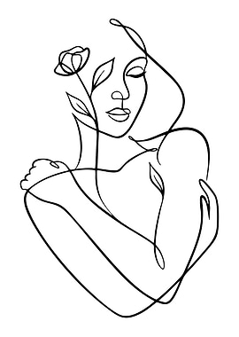 Minimalist Line Art of Woman with Flower