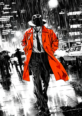 Noir Detective in Orange Trench Coat