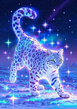 Snow Leopard in a Starry Night