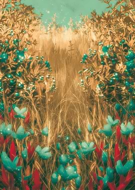 Enchanted Meadow with Teal Flowers