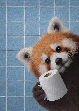 Red Panda with Toilet Paper are you pooping