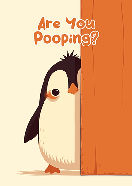 Penguin peeking from behind a tree