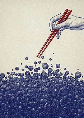 Hand with Chopsticks and Caviar