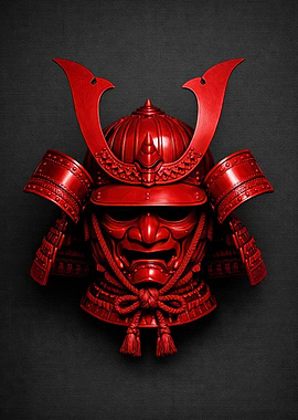 Red Samurai Helmet with Mask