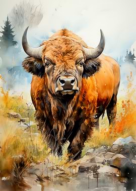 Bison in a Natural Landscape
