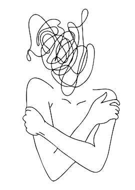 Abstract Line Art of Person Hugging Themselves