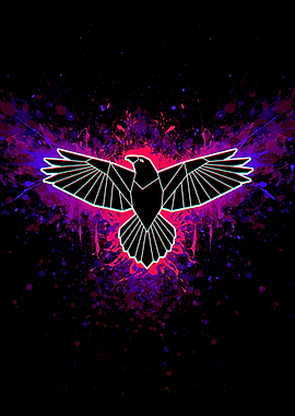 Geometric Raven with Neon Splatter