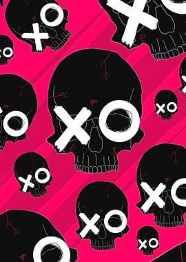 Skulls with X and O eyes on pink background