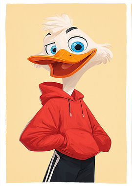 Cartoon Duck in Red Hoodie