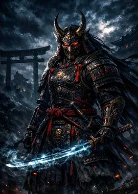 Demonic Samurai Warrior with Glowing Sword