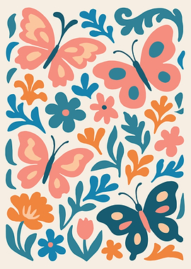 Colorful Butterflies and Flowers Illustration
