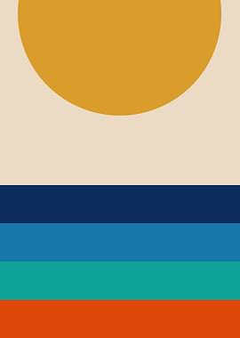 Abstract Geometric Sunset with Sea Stripes