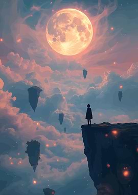 Girl on Cliff Overlooking Floating Islands