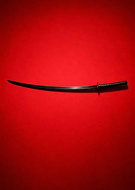 Black Katana on Red Background