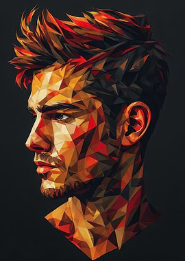 Stylized Portrait of a Man with Geometric Patterns and Vibrant Colors