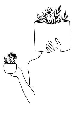 Minimalist illustration of book and plant