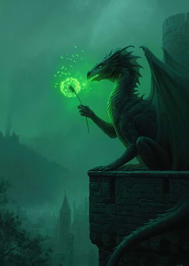 Dragon Blowing Dandelion Seeds