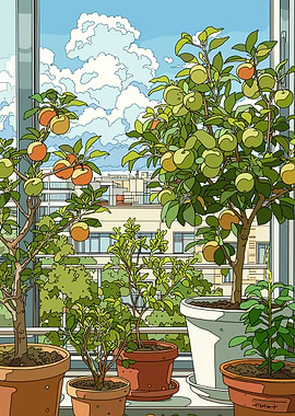 Balcony Garden with Fruit Trees