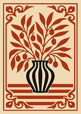 Art Nouveau Floral Vase Illustration