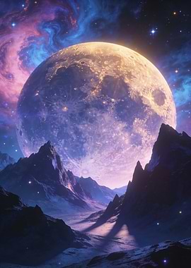 Surreal Moonlit Mountain Landscape