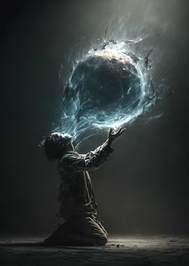 Man summoning cosmic energy