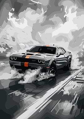 Dodge Challenger Drifting with Smoke