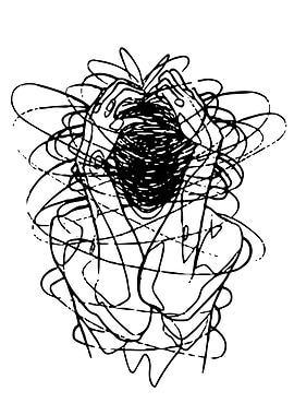 Distressed Figure with Tangled Lines