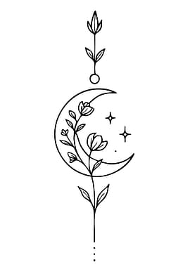 Floral Moon Tattoo Design