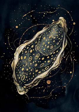 Golden Oyster on Dark Background