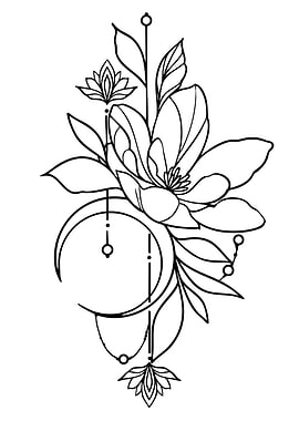 Floral Moon Tattoo Design