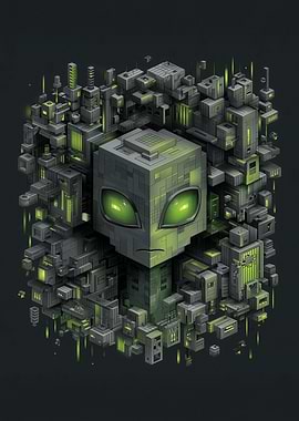 Alien Cityscape with Glowing Eyes