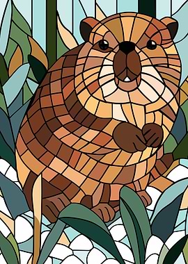 Stained Glass Beaver in Nature