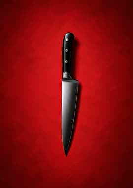 Chef's Knife on Red Background