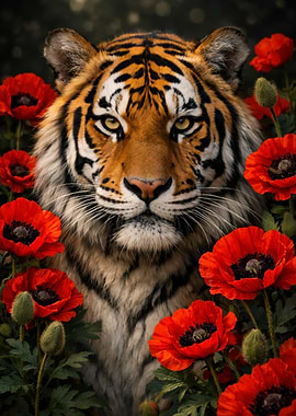 Tiger in a Field of Poppies