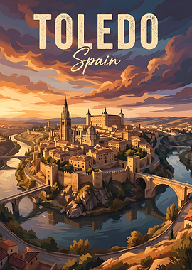 Toledo, Spain Cityscape at Sunset