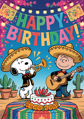 Snoopy and Charlie Brown Happy Birthday Fiesta