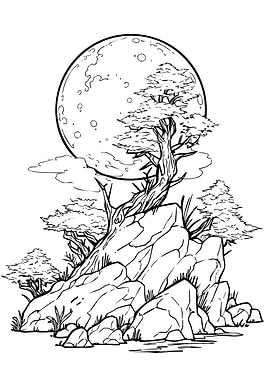 Moonlit Rocky Landscape with Tree