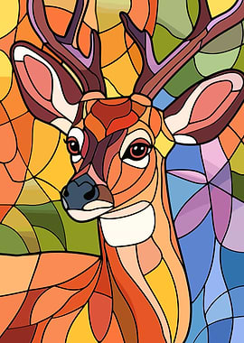 Stained Glass Deer Portrait