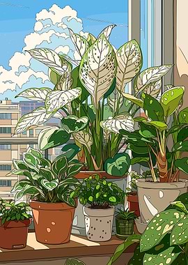 Potted plants on a windowsill