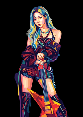 Pop Art Woman with Guitar