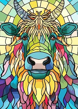 Stained Glass Highland Cow