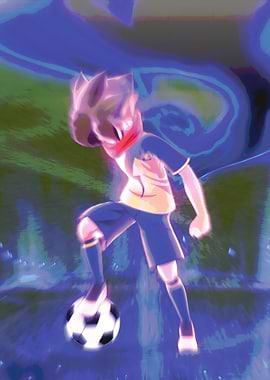 Anime soccer player with ball