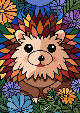 Cute Hedgehog Surrounded by Flowers