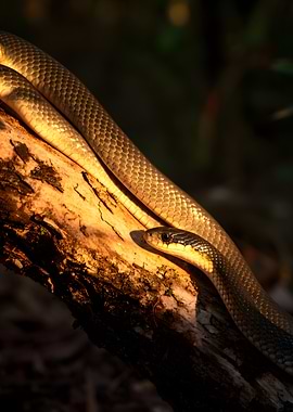Snake on a log in sunlight