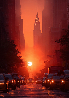 New York City Sunset Traffic